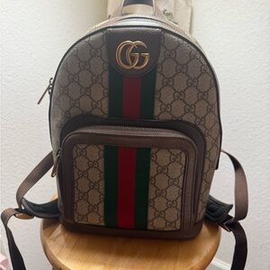 Gucci Beige Backpack with Green and Red Accents